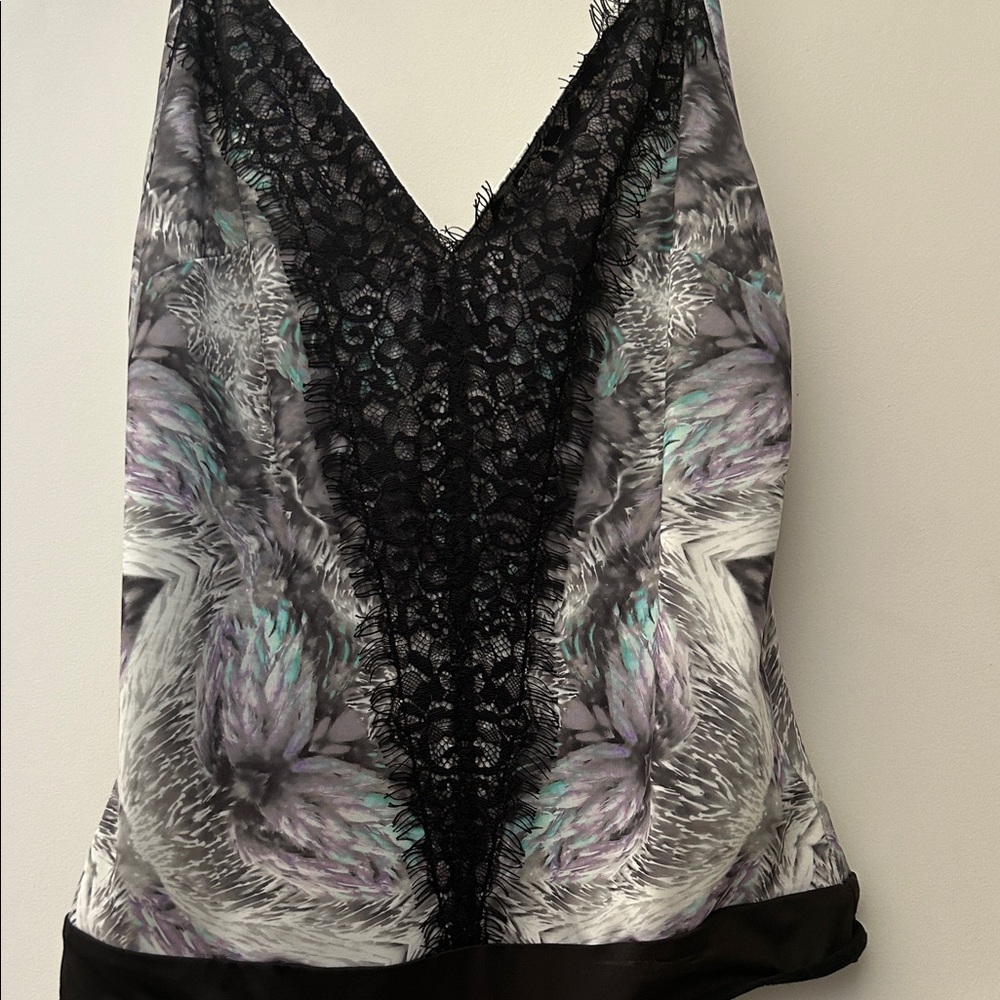 Bebe Black and Gray Lace Bodysuit